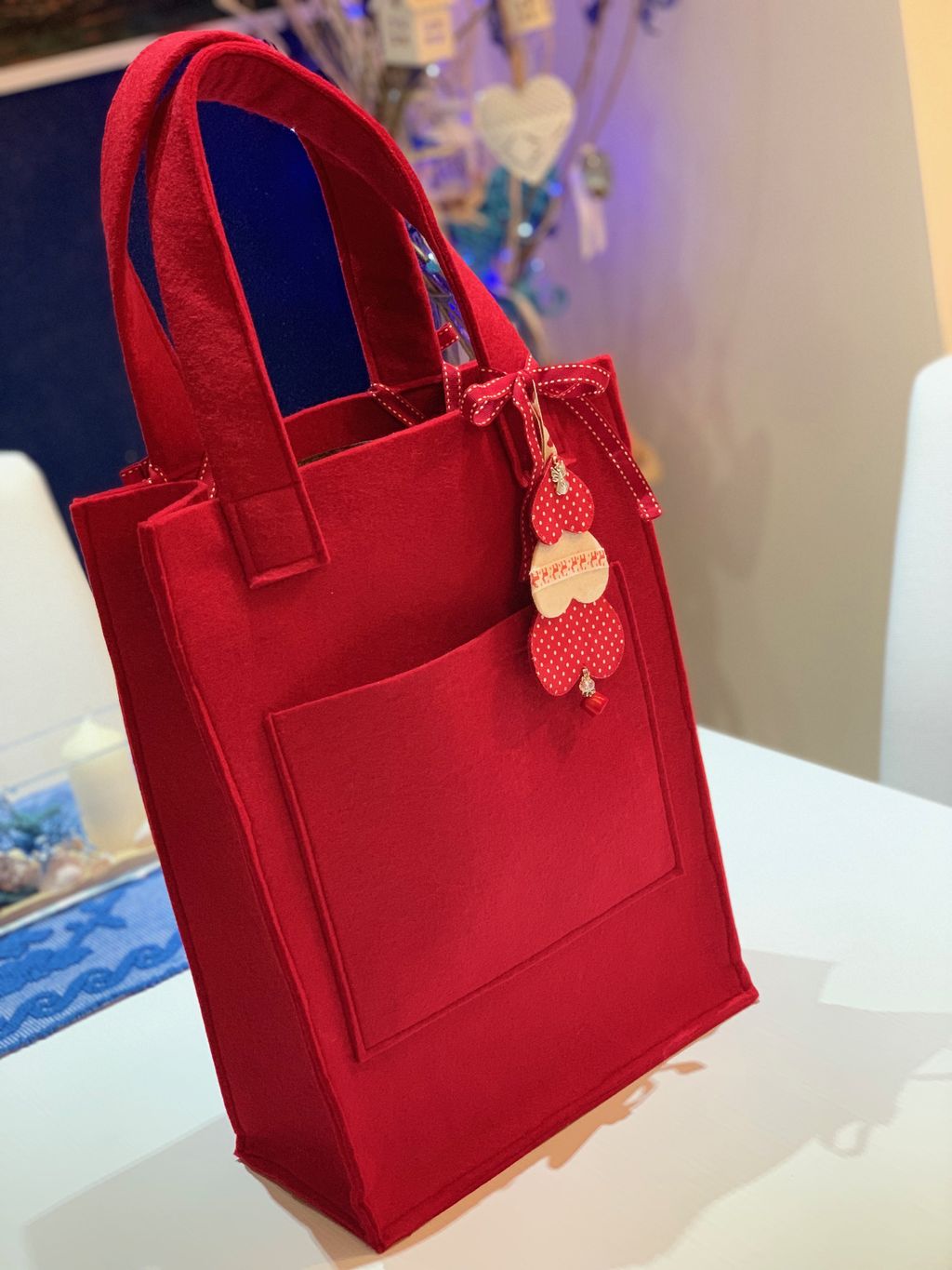 Borsa rossa in feltro - Borsa con tasca interna mod. Romantica