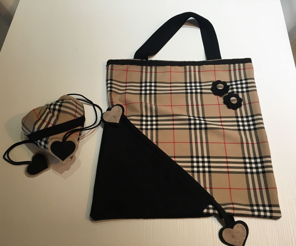 Shopping Bag tartan chiusura a cuore - shopping bag santoro